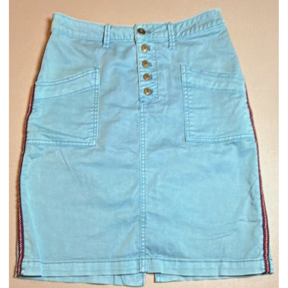 Pilcro and the Letterpress Women's Blue Solid Button Front Knee Skirt 2 Pockets